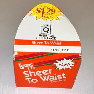 Vintage 1970s L’Eggs Sheer to Waist Off Black Pantyhose Stockings Size Q Queen